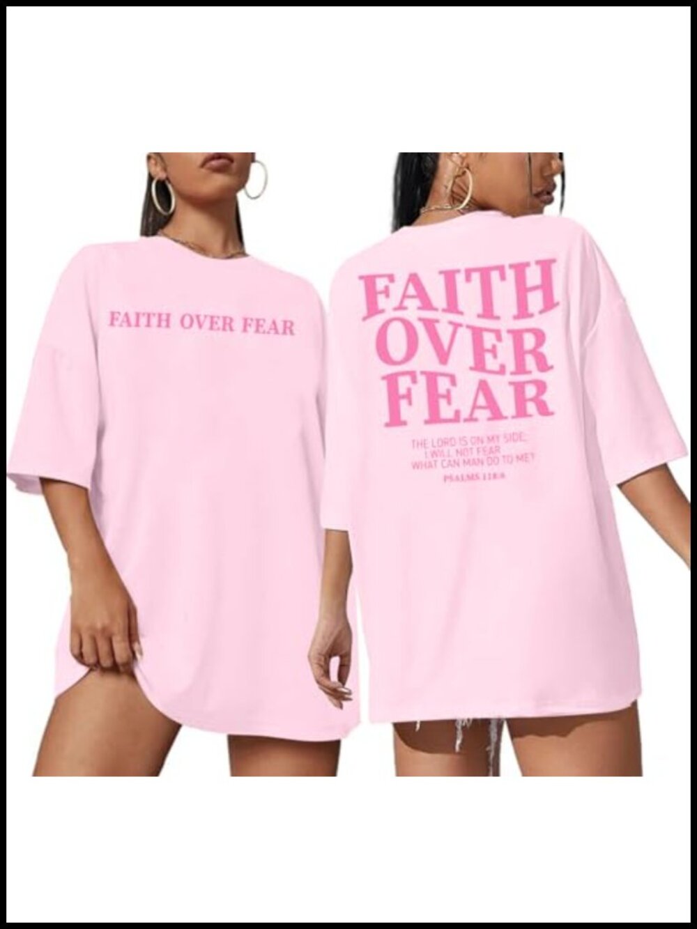 Faith Over Fear Graphic Tee Christian Oversized Drop Shoulder T-Shirt